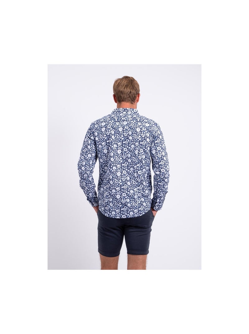 Camisa de manga larga de puro algodón estampada DELVILLE Azul marino - Kiabi