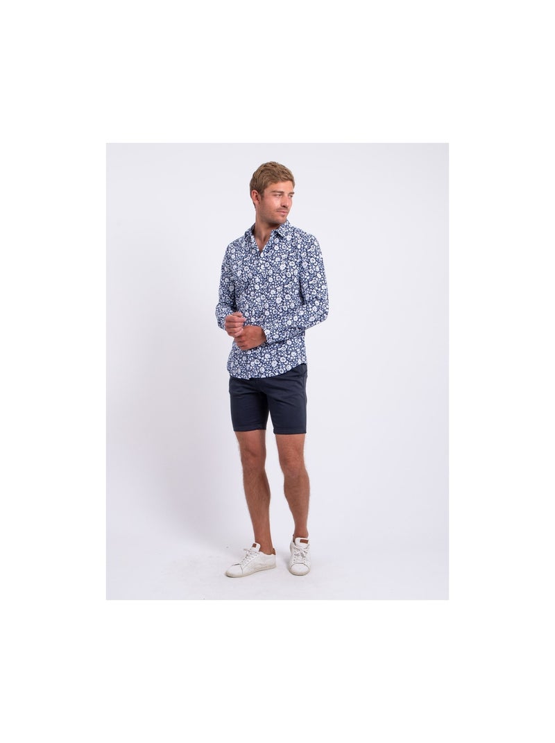 Camisa de manga larga de puro algodón estampada DELVILLE Azul marino - Kiabi