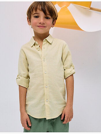 Camisa de manga larga en lino y algodón