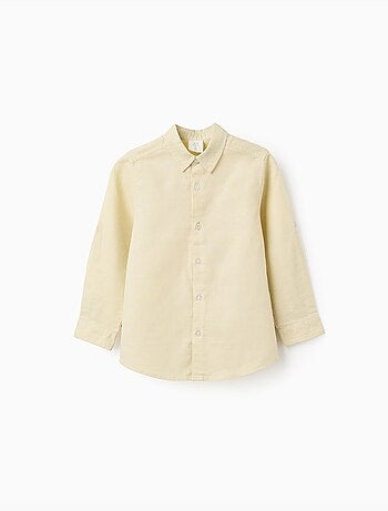 Camisa de manga larga en lino y algodón