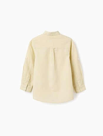 Camisa de manga larga en lino y algodón