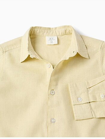 Camisa de manga larga en lino y algodón