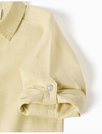 Camisa de manga larga en lino y algodón