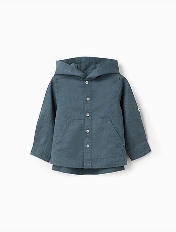 Camisa de manga larga en lino y algodón con capucha