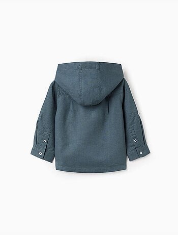 Camisa de manga larga en lino y algodón con capucha