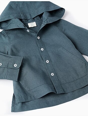 Camisa de manga larga en lino y algodón con capucha
