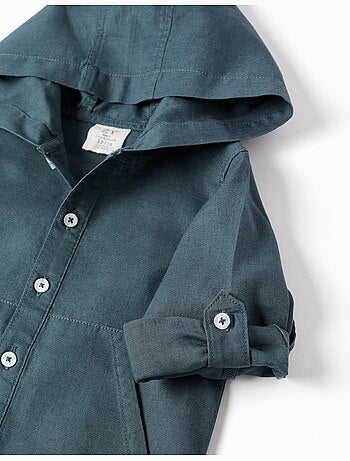 Camisa de manga larga en lino y algodón con capucha