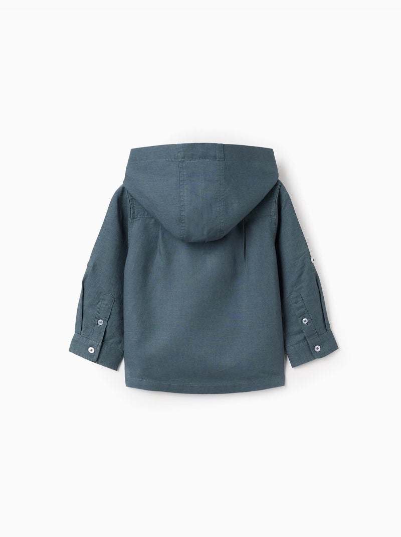 Camisa de manga larga en lino y algodón con capucha Azul Azul - Kiabi