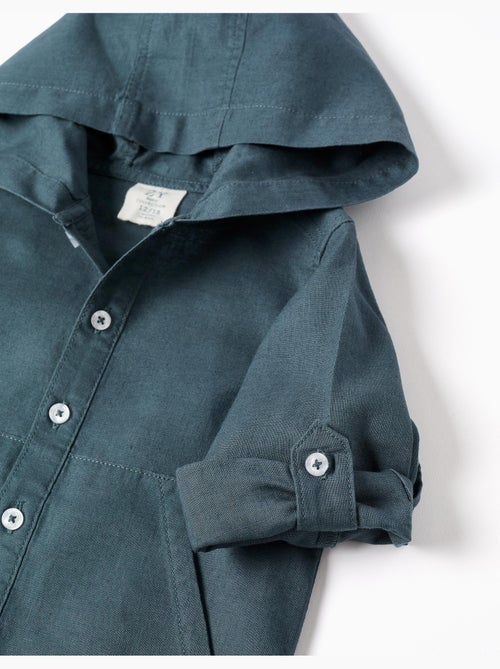 Camisa de manga larga en lino y algodón con capucha - Kiabi