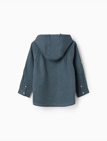 Camisa de manga larga en lino y algodón con capucha