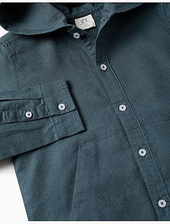 Camisa de manga larga en lino y algodón con capucha