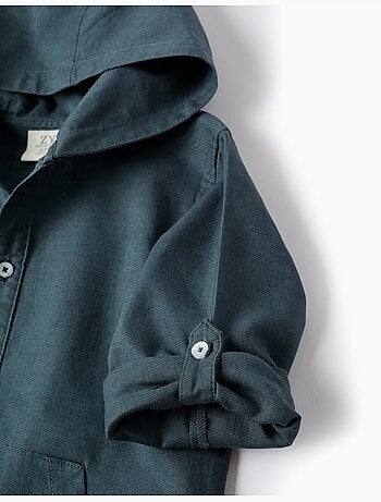 Camisa de manga larga en lino y algodón con capucha