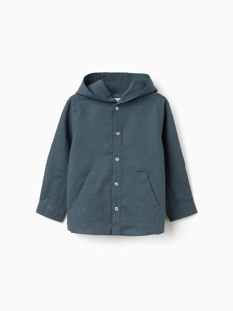 Camisa de manga larga en lino y algodón con capucha Azul Azul - Kiabi