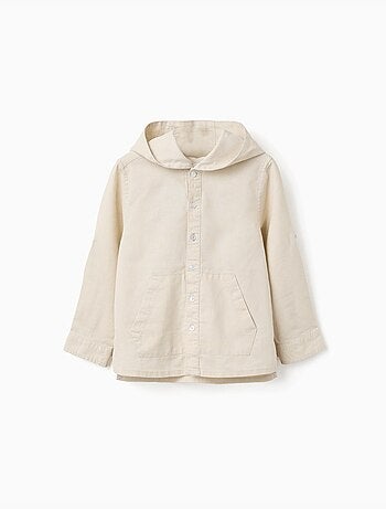 Camisa de manga larga en lino y algodón con capucha