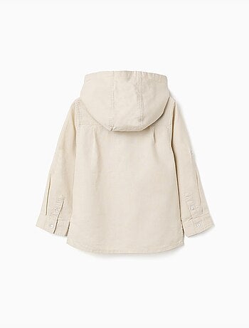Camisa de manga larga en lino y algodón con capucha