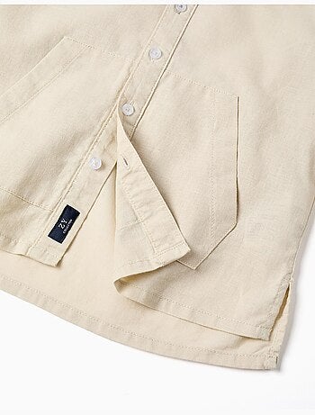 Camisa de manga larga en lino y algodón con capucha