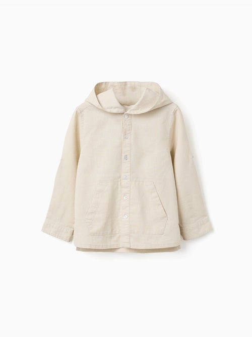 Camisa de manga larga en lino y algodón con capucha - Kiabi