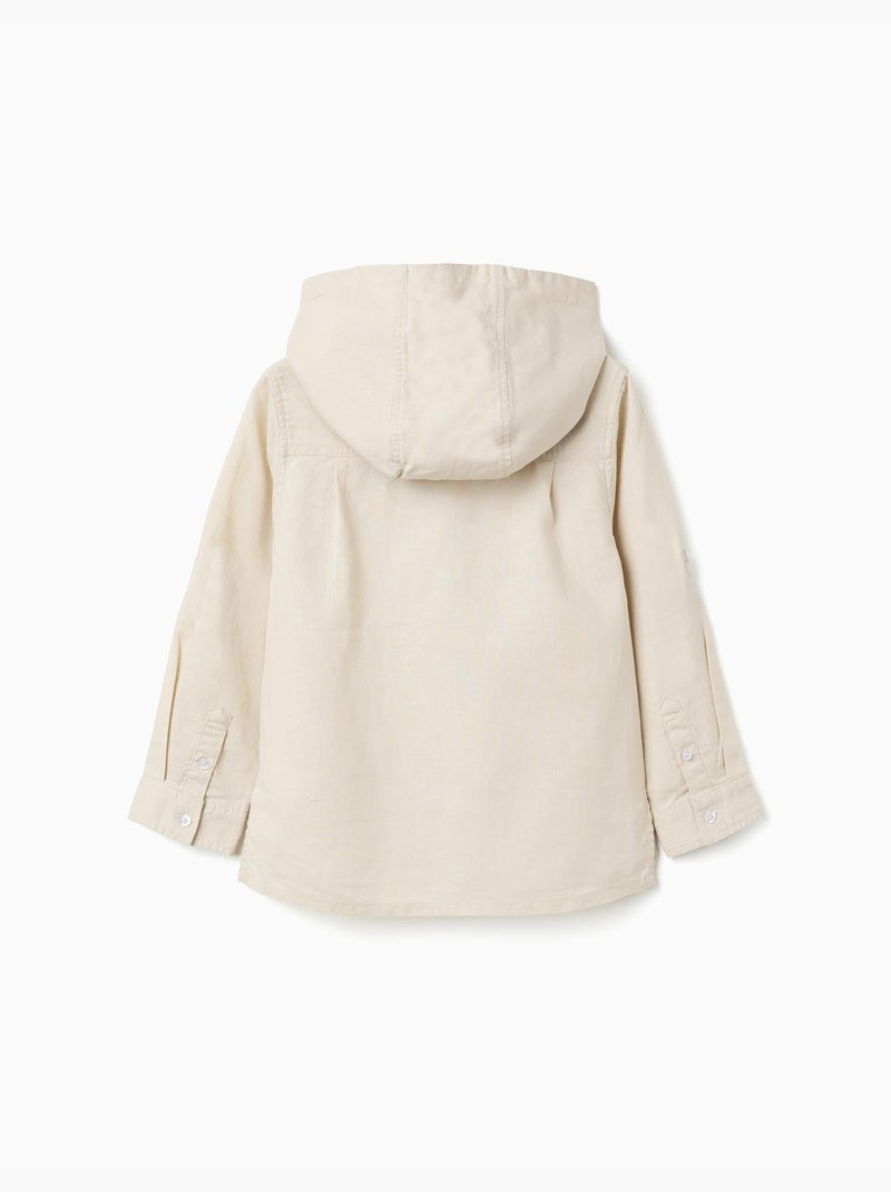 Camisa de manga larga en lino y algodón con capucha Beige claro - Kiabi
