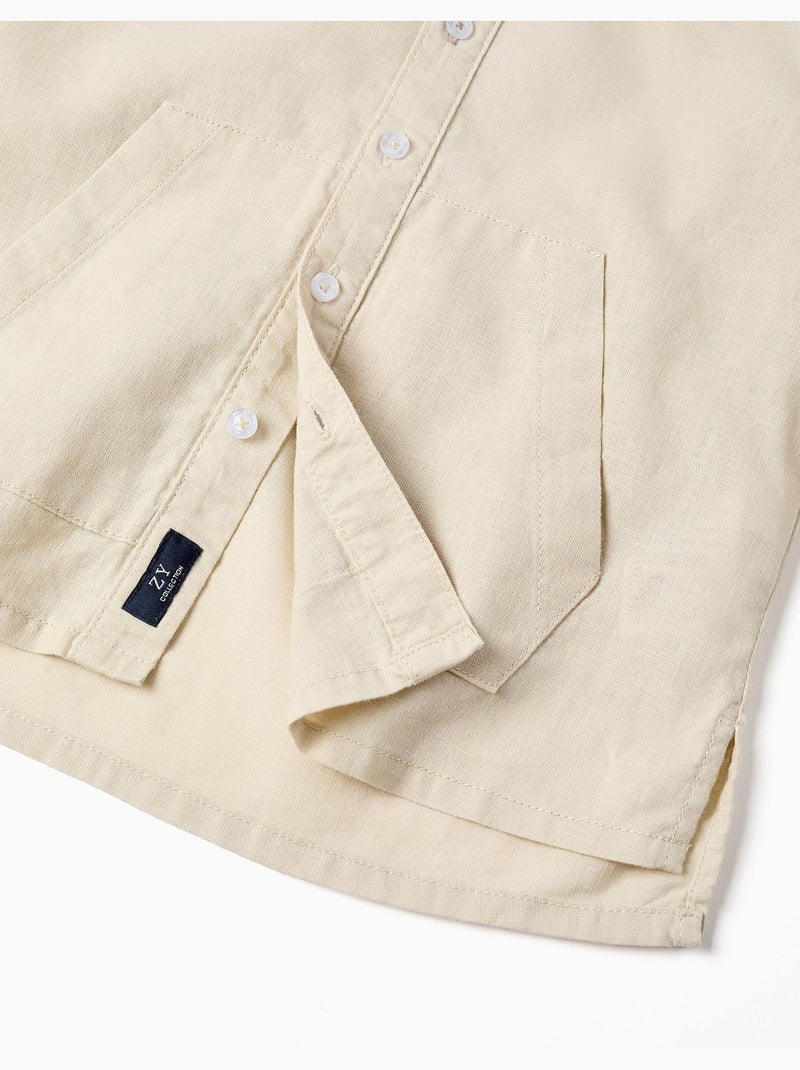 Camisa de manga larga en lino y algodón con capucha Beige claro - Kiabi