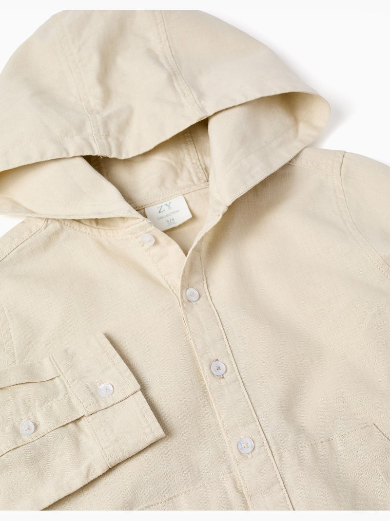 Camisa de manga larga en lino y algodón con capucha Beige claro - Kiabi