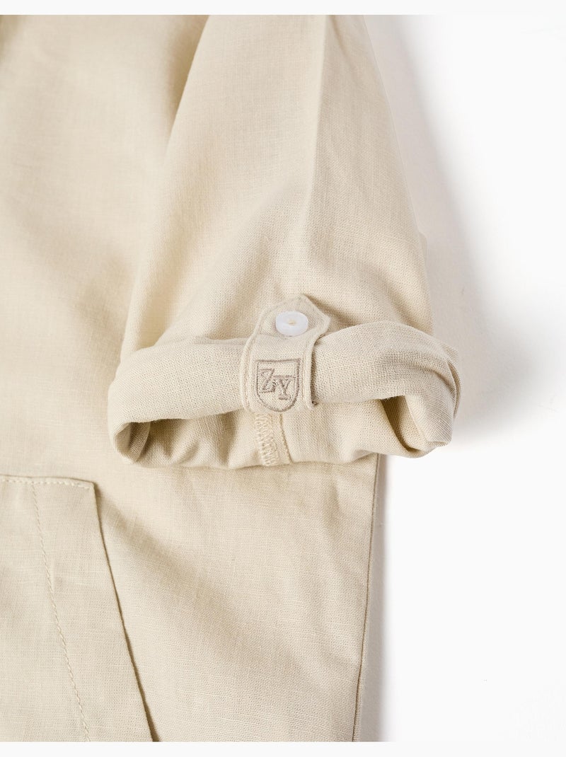 Camisa de manga larga en lino y algodón con capucha Beige claro - Kiabi