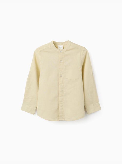 Camisa de manga larga en lino y algodón con cuello mao - Kiabi