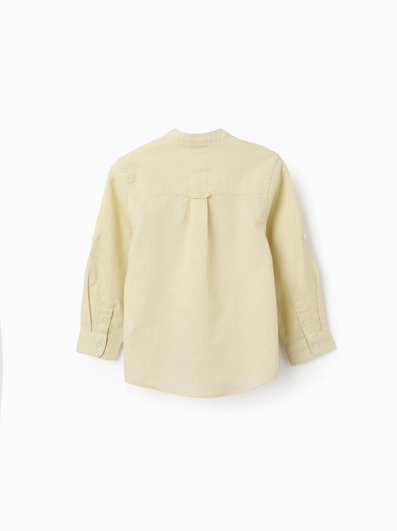 Camisa de manga larga en lino y algodón con cuello mao Amarillo claro - Kiabi