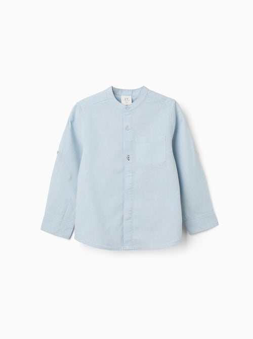 Camisa de manga larga en lino y algodón con cuello mao - Kiabi