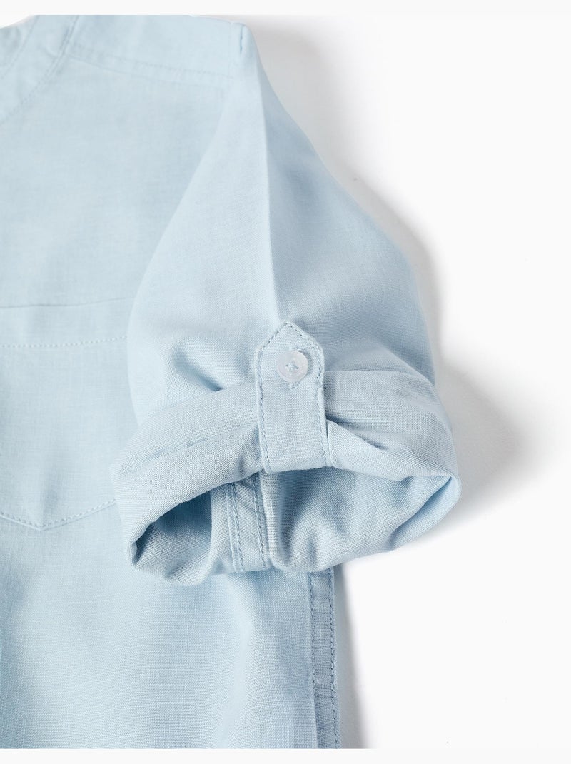 Camisa de manga larga en lino y algodón con cuello mao Azul claro - Kiabi