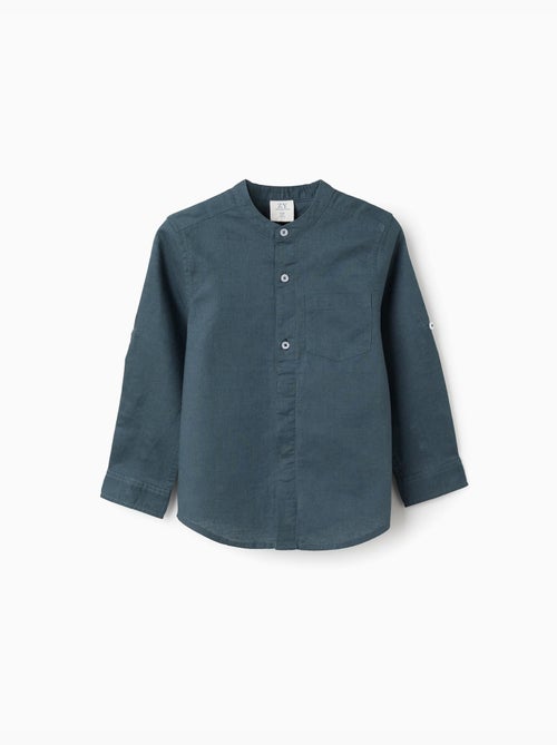 Camisa de manga larga en lino y algodón con cuello mao - Kiabi