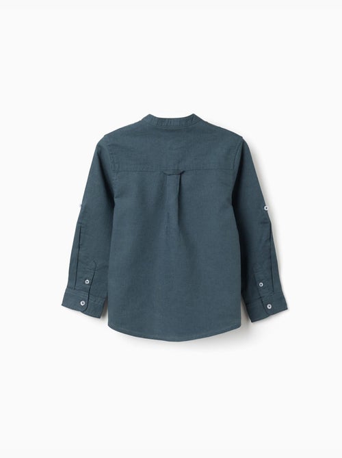 Camisa de manga larga en lino y algodón con cuello mao - Kiabi