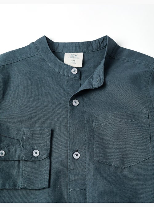 Camisa de manga larga en lino y algodón con cuello mao - Kiabi
