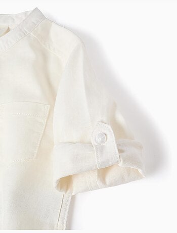 Camisa de manga larga en lino y algodón con cuello mao