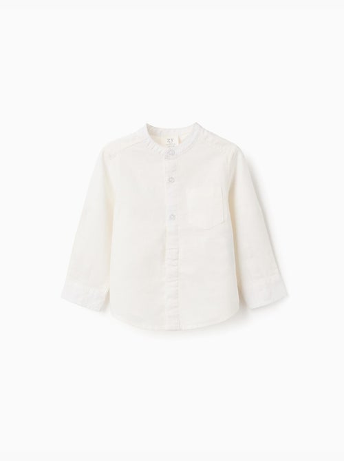 Camisa de manga larga en lino y algodón con cuello mao - Kiabi