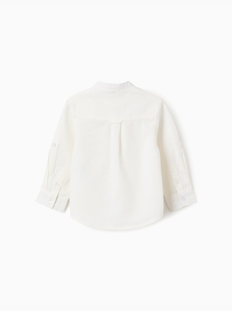 Camisa de manga larga en lino y algodón con cuello mao Blanco - Kiabi