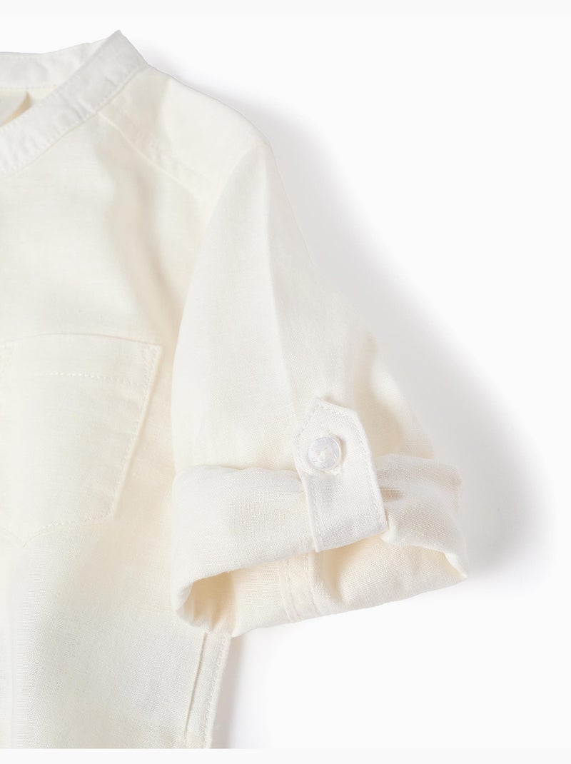 Camisa de manga larga en lino y algodón con cuello mao Blanco - Kiabi