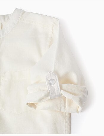 Camisa de manga larga en lino y algodón con cuello mao