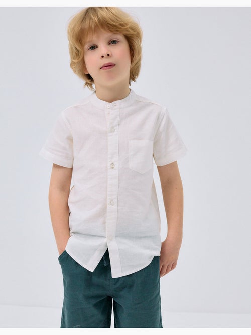 Camisa de manga larga en lino y algodón con cuello mao - Kiabi