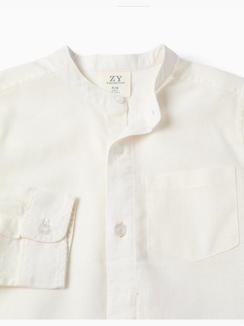 Camisa de manga larga en lino y algodón con cuello mao - Kiabi