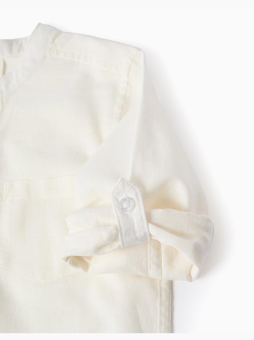 Camisa de manga larga en lino y algodón con cuello mao - Kiabi