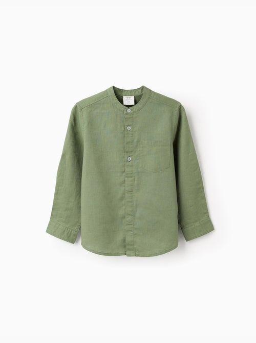 Camisa de manga larga en lino y algodón con cuello mao - Kiabi