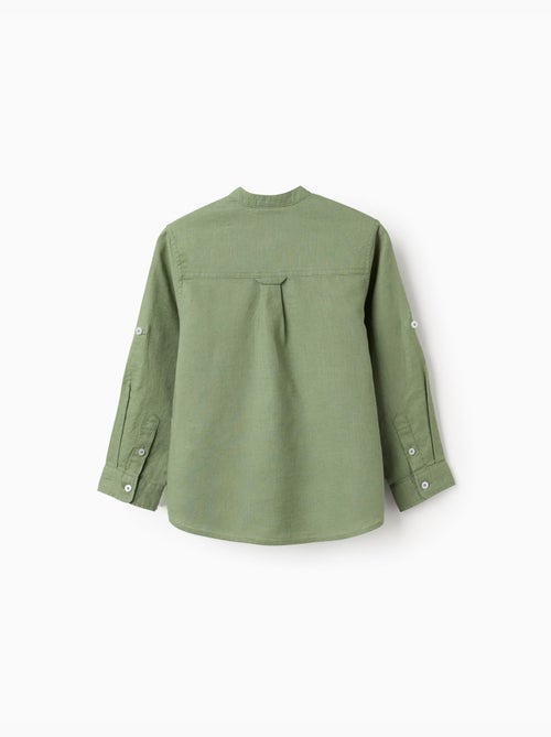 Camisa de manga larga en lino y algodón con cuello mao - Kiabi