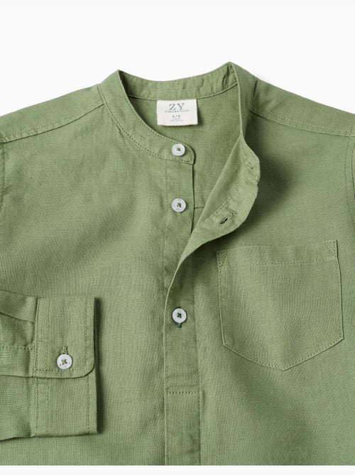 Camisa de manga larga en lino y algodón con cuello mao - Kiabi