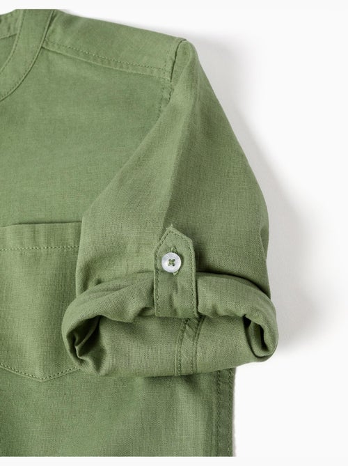Camisa de manga larga en lino y algodón con cuello mao - Kiabi