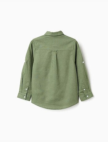 Camisa de manga larga en lino y algodón