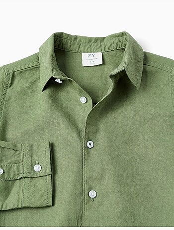 Camisa de manga larga en lino y algodón