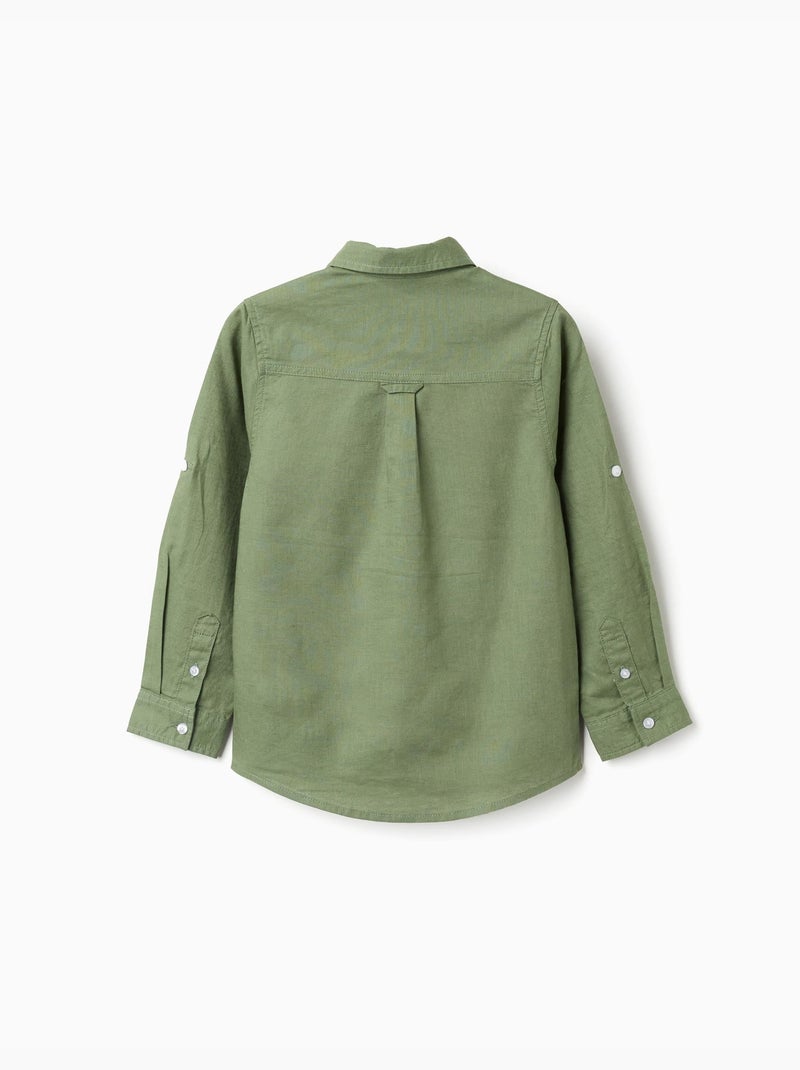 Camisa de manga larga en lino y algodón Verde - Kiabi