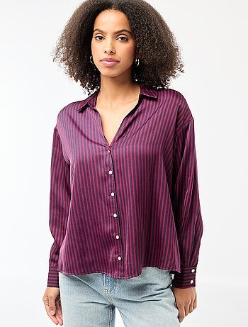 Camisa de manga larga en satén liso