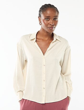 Camisa de manga larga en satén liso