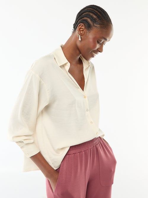 Camisa de manga larga en satén liso - Kiabi